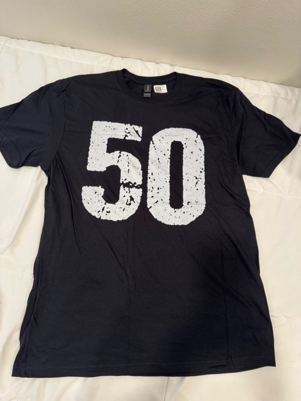 Brand New Men's Black Graphic Tee with White '50' Print Birthday